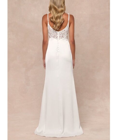 Lulus Pristine Romance White Satin Cowl Neck Mermaid Maxi Dress Size Large NWOT - Picture 2 of 5